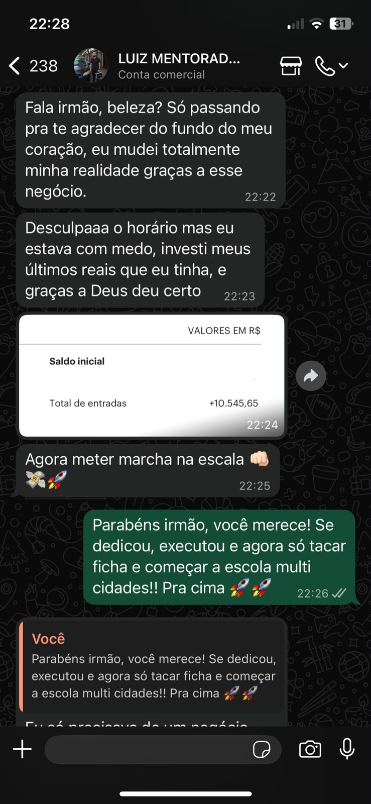 Print real de conversa com mentorado