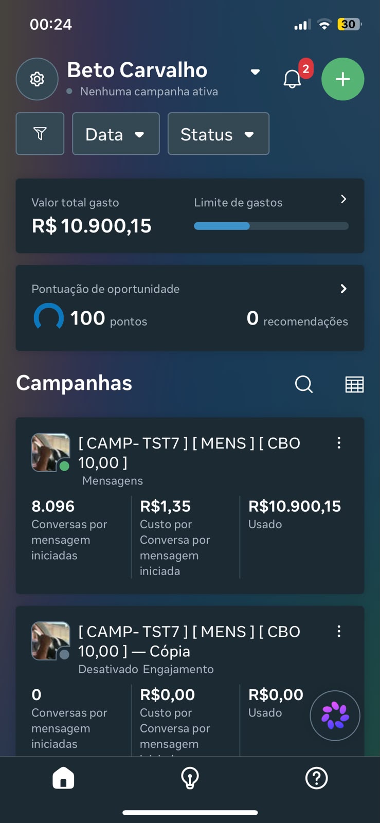 Print real de resultado de campanha de mentorado