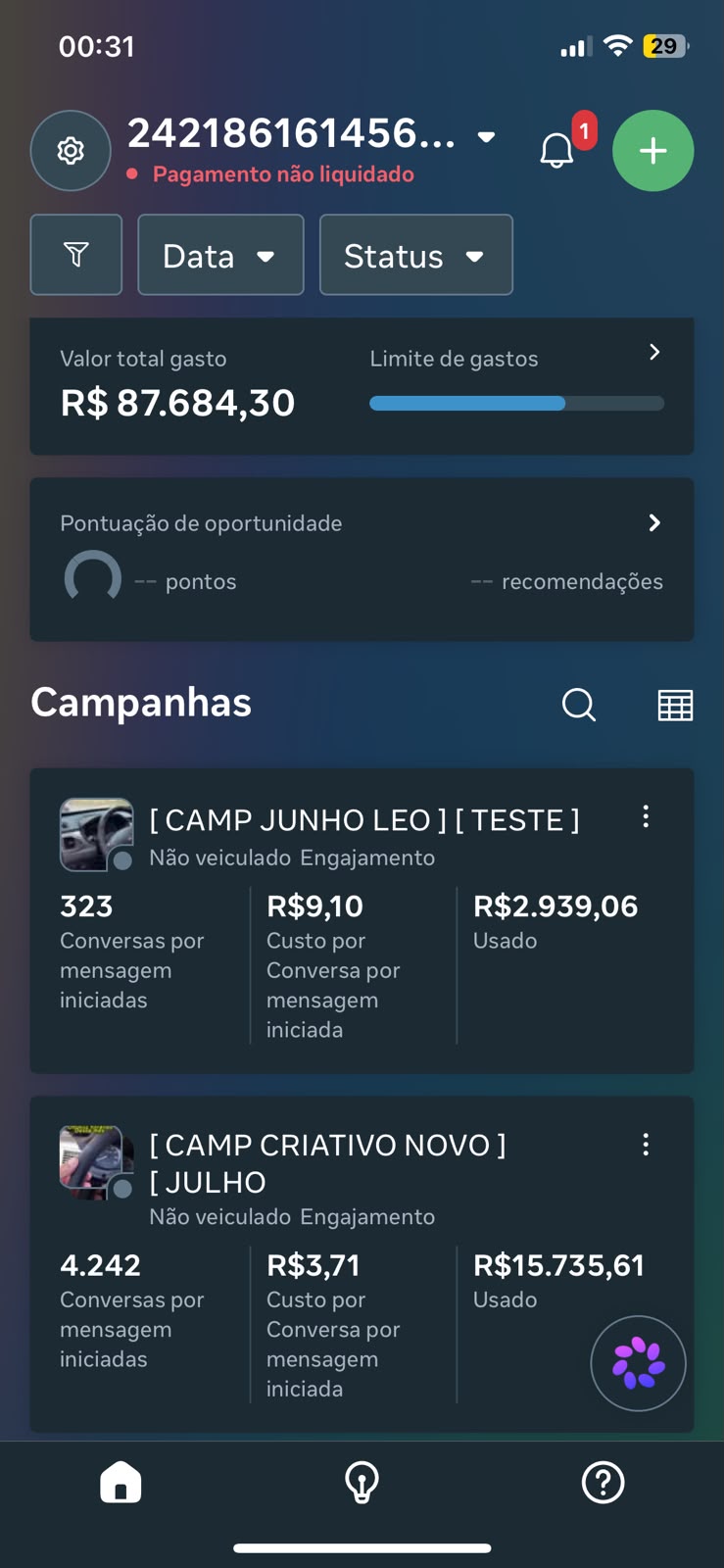 Print real de resultado de campanha de mentorado