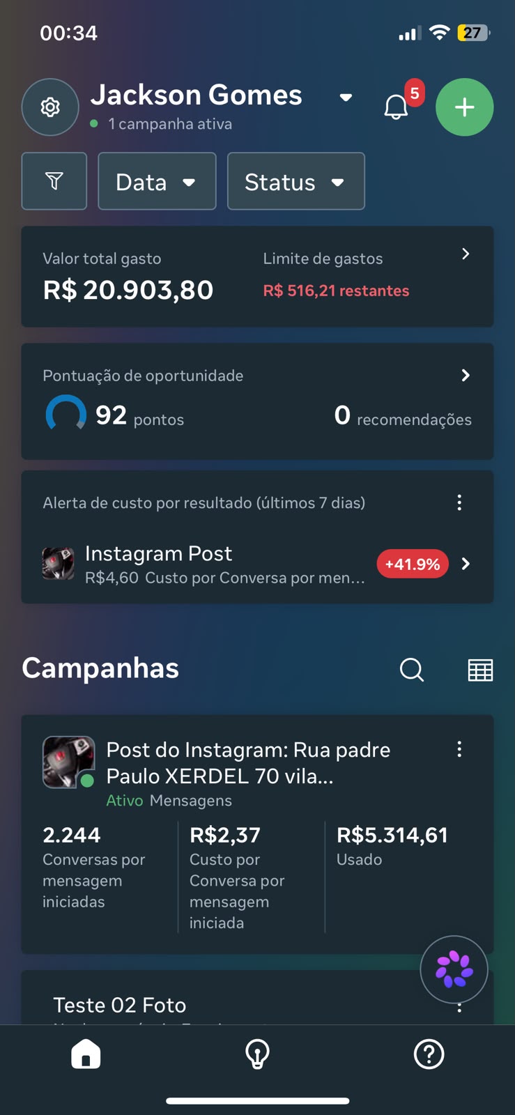 Print real de resultado de campanha de mentorado